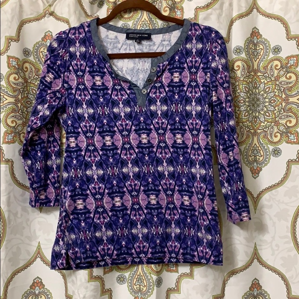Jones New York casual shirt 3/4 sleeves unique